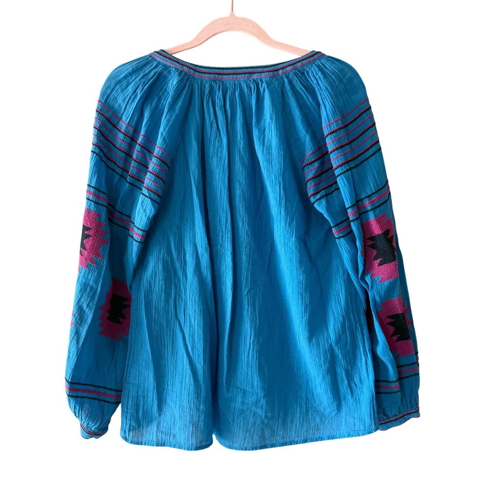 Maeve by Anthropologie Runaway Embroidered Peasant Top Blue Boho Size Small - Picture 5 of 7